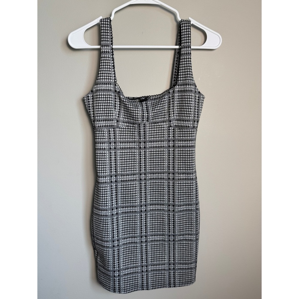 Forever 21 Glen Plaid Bodycon Mini Dress Small Dark Academia Preppy Black White